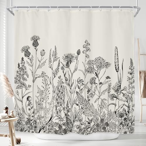 "Wild Floral Botanical Flower Plant Herbs Tulip Bathroom Shower Curtain Set - 72""W x 72""H Wildflower Nature waterproof HD print, quick-dry fabric with plastic hooks for easy hanging."