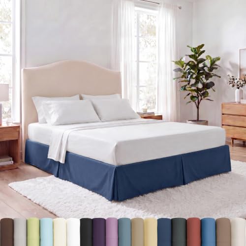 Southshore Fine Living, Inc. Pleated Cal King Bed Skirt 14 Inch Drop, Blue Bed Skirt California King Size, Wrinkle Resistant Microfiber Dust Ruffle, Pet Hair Resistant Bedding, Oeko-Tex, Dark Blue