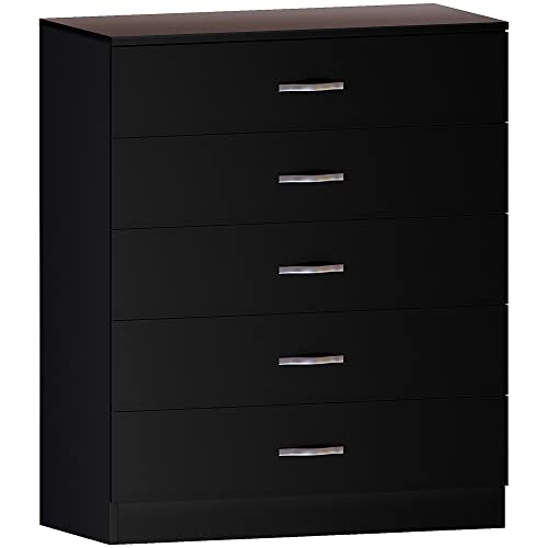 Vida Designs Riano 5 Drawer Chest of Drawers, Metal Handles and Runners, Anti-Bowing Drawer Support, Bedroom, Nursery Furniture, Black