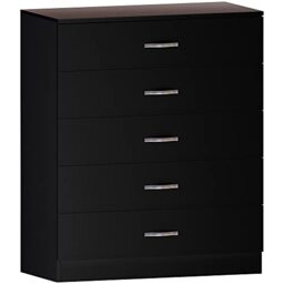Vida Designs Riano 5 Drawer Chest of Drawers, Metal Handles and Runners, Anti-Bowing Drawer Support, Bedroom, Nursery Furniture, Black