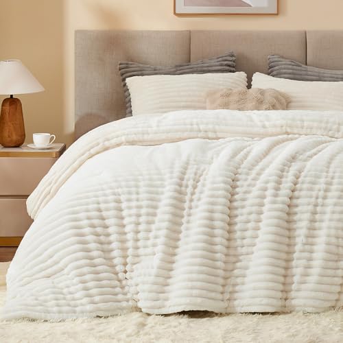 BEDELITE Fleece Twin Comforter Set -Super Soft & Warm Fluffy White Bedding, Luxury Fuzzy Heavy Bed Set for Winter with 1 Pillow Shams