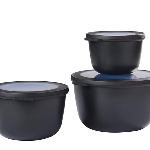 Mepal ??? Multi Bowl Cirqula 3-Piece Set ??? Food Storage Container with Lid - Suitable as Airtight Storage Box for Fridge & Freezer, Microwave Container & Servable Dish - 500, 1000, 2000ml - Nordic black