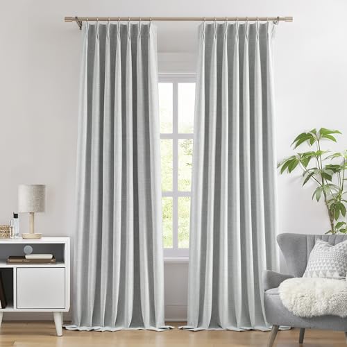"WEST LAKE Silver Grey Chenille Pinch Pleated 95% Blackout Window Curtains - 9 FT Triple Weave Textured Heavy Darkening Drapes,Modern Bedroom Window Treatment,Back Tabs,40""Wx108""L,Pack of 2"