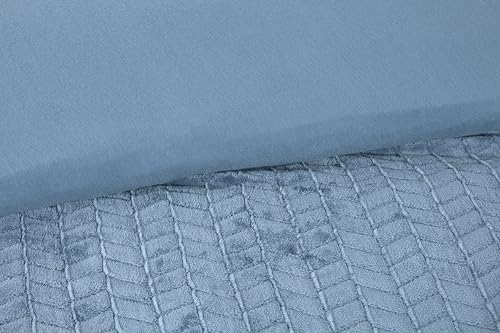 Rapport Home Luxury Chevron Fur Teddy Fleece Duvet Cover Set - Double, Blue - Faux Fur Zig Zag Textured Bedding