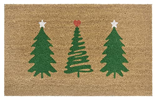 Hanse Home Coconut Doormat Christmas for Indoor Use - Dirt Trapper Mat Natural Coconut Mat Christmas Tree Green Doormat Non-Slip for Hallway, Entrance Area - 45 x 75 cm
