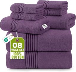 Utopia Towels 8-Piece Premium Towel Set, 2 Bath Towels, 2 Hand Towels, and 4 Wash Cloths, 100% Ring Spun Cotton Highly Absorbent Towels for Bathroom, Sports, and Hotel (Plum)
