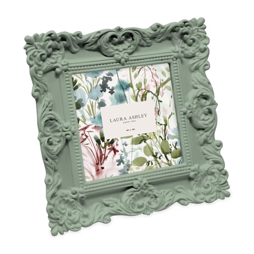 Laura Ashley 4x4 Matt Rosemary Ornate Textured Hand-Crafted Resin Picture Frame with Easel, for Tabletop & Wall Display, Decorative Floral Design Home D??cor, Photo Gallery, Art (4x4, Matt Rosemary)