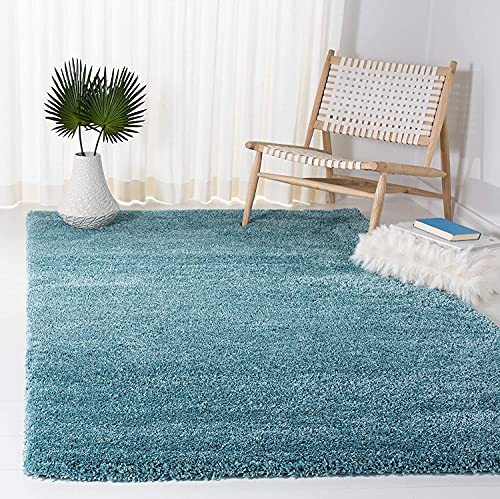 Safavieh Shag Rug for Living Room, Dining Room, Bedroom - Milan Shag Collection, High Pile, in Aqua Blue, 91 X 91 cm