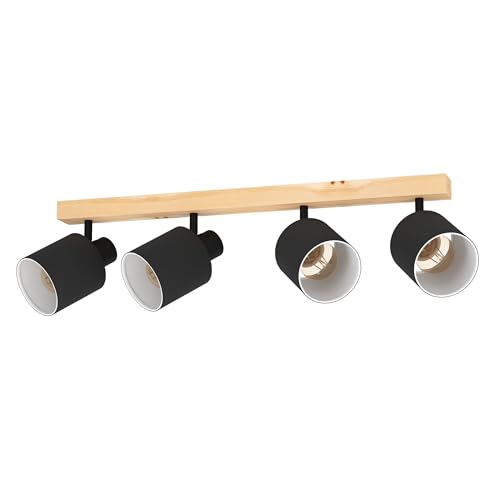 Eglo Ceiling Light Batallas - 4 light scandi look lighting made of wood and fabric, natural living room and bedroom lamp with black and white spotlights