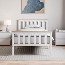 Vida Designs Milan Single Bed Frame - White & Pine - High Foot - Solid Pine Wood - 82 H x 97 W x 197.5 D cm - Reinforced Slats - Underbed Storage - Multi Support Base - Bedroom Furniture