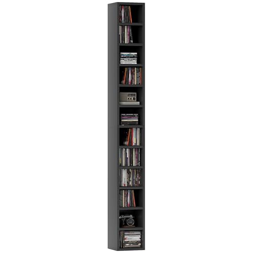 HOMCOM 204 CD Storage Unit, Storage Tower with 12 Cubes, 175cm Tall Bookcase for Living Room, Home Office, Study Room, Black