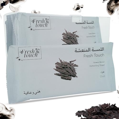 G4GADGET Luxury Disposable Refreshing Towel Wipes 6 Pack - Oud Scent - 25cm x 25cm Individually Wrapped Wet Towels for Hands & Face - Hot & Cold Use - Ideal for Travel, Restaurants, Hotels