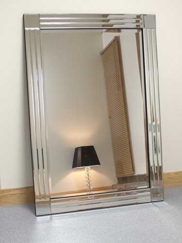 "Barcelona Trading Molly Silver Glass Framed Rectangle Bevelled Wall Mirror 48"" x 32"" Extra Large, YC020-8"