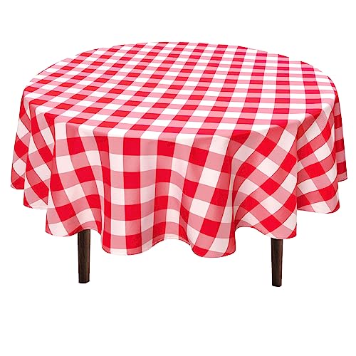 Hiasan Checkered Round Tablecloth 70 Inch for Christmas - Waterproof Stain and Wrinkle Resistant Washable Fabric Table Cloth for Holiday, Dining Room, Outdoor Picnic, Red and White Gingham Pattern