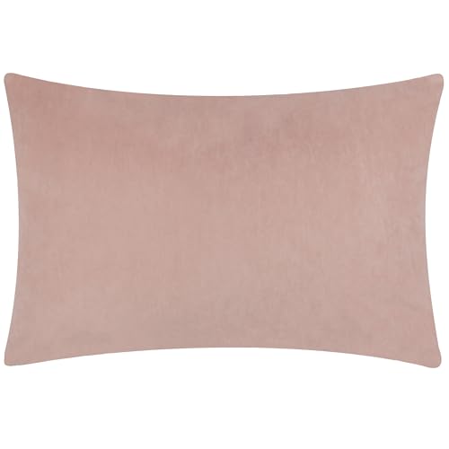 Yard Furn Darland Velvet Cushion – Soft Velvet Oblong Cushion Contrast Linen-Look Reverse Hidden Zip Polyester Filled (Dusty Rose – 40 x 60 cm)