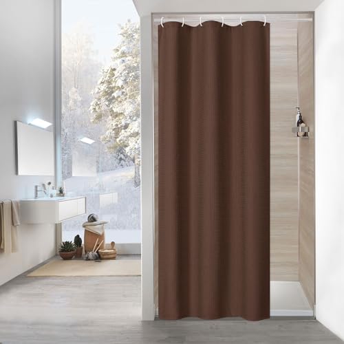 MitoVilla Brown Small Stall Shower Curtain 36 x 72, Half Size Fabric Narrow Shower Curtains for Bathroom Decor, 36 inch Weighted Shower Curtain Set