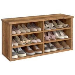 VASAGLE Shoe Bench, Storage Bench, 6 Compartments, Adjustable Shelves, for Living Room, Hallway, 29.5 x 100 x 50 cm, Honey Brown LSB036K01