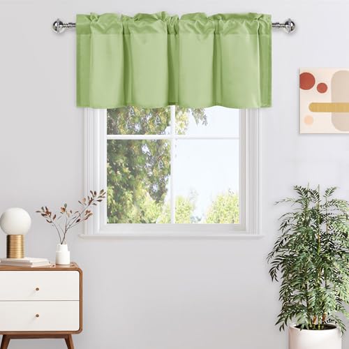 DWCN Grass Green Valance Curtains, 1 Panel, 42 X 18 Inch - Solid Short Topper, Rod Pocket, Window Curtain for Living Room, Kitchen, Basement