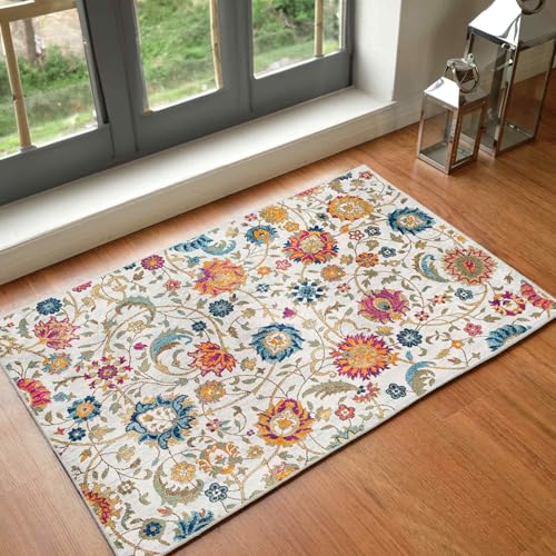 Livabliss Hanshu Fonfria Abstract Runner 60x90 cm – Modern Marble Design for Hallway & Small Spaces, Soft Medium Pile, Cream, Orange, Blue & Pink