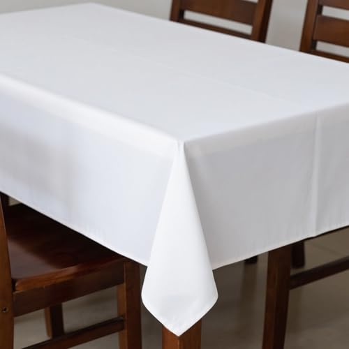 MRJ Polyester Tablecloth 60 X 84 Inch Rectangle Linen Tablecloth White Washable Fabric Table Cover for Restaurant Hotel Wedding