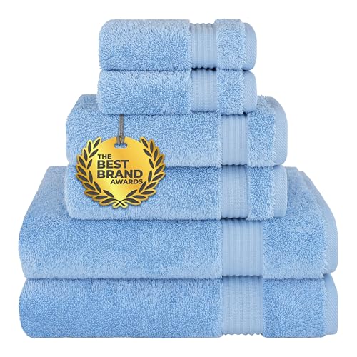 Cotton Paradise 6 Piece Towel Set, 100% Turkish Cotton Soft Absorbent Towels for Bathroom, 2 Bath Towels 2 Hand Towels 2 Washcloths, Sky Blue Towel Set