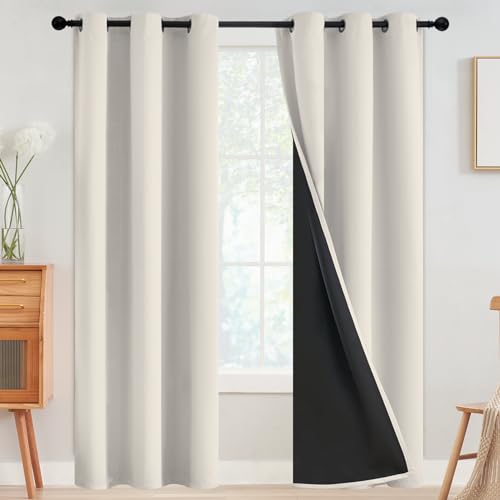 SimpleHome Cream 100% Blackout Curtains Room Darkening Living Room 72 Inch - Curtains for Bedroom,Thermal Insulated Grommet Window Drapes,Curtains for Living Room with Black Back,42 x 72 Inch,2 Panels