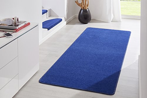 Hanse Home Indoor Rug Fancy - Living Room Rug Plain Modern Velour Rug for Dining Room, Living Room, Children's Room, Hallway, Bedroom, Kitchen - Blue, 80 x 200 cm