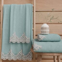 PETTI Artigiani Italiani - 100% Cotton Terry Bath Towels, 1+1 Towel Set, 2 Pieces 1 Face Towel and 1 Hand Towel, Aquamarine