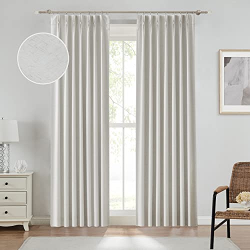 "Pinch Pleated Full Blackout Curtain Panels Linen Texture Thermal Insulated Window Treatment Sets with Back Tab for Farmhouse Living Room Bedroom Energy Efficient Drape with Hooks, 40""x95""x2, Natural"