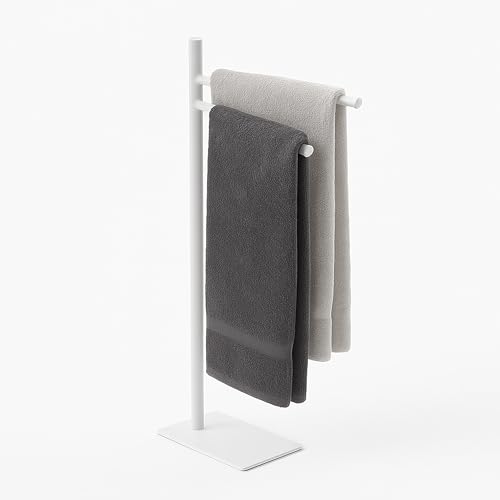Relaxdays towel rack, HxWxD: 78 x 33.5 x 14 cm, stainless steel, 2 movable bars, standing towel rack, white