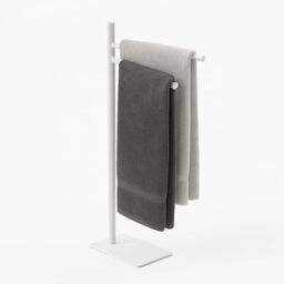 Relaxdays towel rack, HxWxD: 78 x 33.5 x 14 cm, stainless steel, 2 movable bars, standing towel rack, white