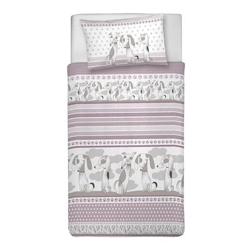 PENSIERI DELICATI Single Duvet Cover Set, 100% Cotton, Complete with 155 x 200 cm Bag and 1 Pillowcase 52 x 82 cm, Made in Italy, Duvet Cover Machine Washable At 40 °, Baubau Pink Design