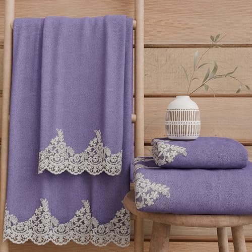 PETTI Artigiani Italiani - 100% Cotton Terry Bath Towels, 1+1 Towel Set, 2 Pieces 1 Face Towel and 1 Hand Towel, Purple