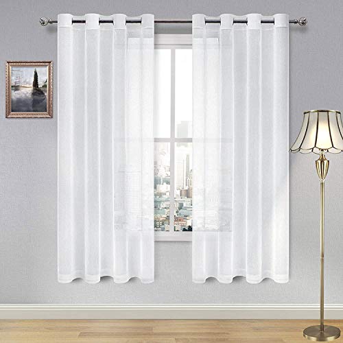 DWCN Sheer Curtains Linen Look Grommet Curtain for Bedroom White Window Curtains for Living Room Set of 2 Panels, 52 x 72 Inch Long