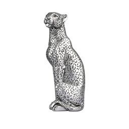 Polyroyal Cheetah Statue Home Decor Leopard Sculpture Resin Sitting Cheetah Figurine Desktop Table Top Ornament Decoration for Home Office Silver