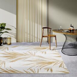 Villeroy & Boch Leonie Indoor & Outdoor Rug Modern - Flat Weave Outdoor Rug, Palm Leaves Design, Oeko-Tex Weatherproof & UV-Resistant for Balcony, Patio, Garden - Cream Gold, 160 x 235 cm