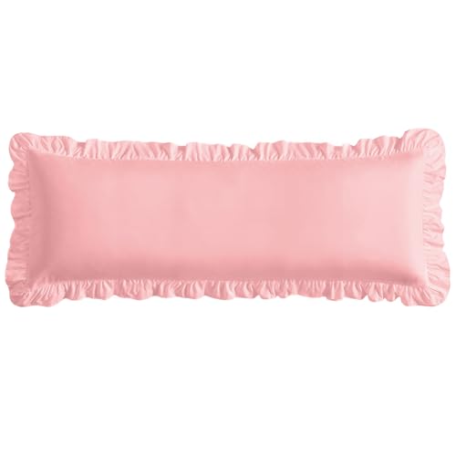 "Cobedzy Ruffled Pillow Cases, Pink, Body 20""x54"", Set of 1 - Pillow Shams Brushed Microfiber Edge Ruffled Soft Pillow Cover with Envelope Closure for Bedding Decor"
