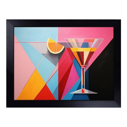 Lap Tray with Bean Bag Cushion, Cocktail Geometric - Handmade in the UK, Raised Wooden Edge, Padded Cushion, Heat-Resistant Wipe-Clean Surface, for Meals, Laptops and Crafts