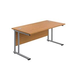 Office Hippo Heavy Duty Rectangular Cantilever Office Desk, Home Office Desk, Office Table, Integrated Cable Ports, PC Desk For Office or Home, 5 Yr Wty - Silver Frame/Oak Top, 180cm x 80cm