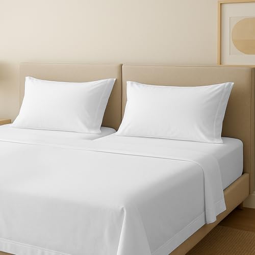 "Carressa Linen 100% Egyptian Cotton Split King Sheets Sets for Adjustable Bed - 600 Thread Count 5 PC White Top Split King Sheets, 16"" Deep Pocket Soft Cooling Sheets for Split King Adjustable Bed"