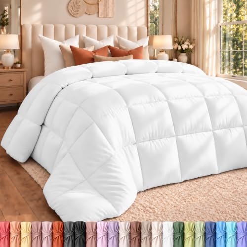 Utopia Bedding Comforter Duvet Insert - Quilted Comforter with Corner Tabs - Box Stitched Down Alternative Comforter (Queen, White)