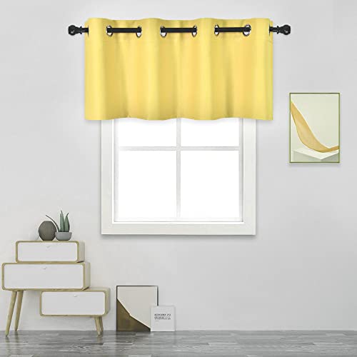 DECOVSUN Bright Yellow Valance for Kitchen Windows Solid Gold Yellow Blackout Curtain Valance with Grommet for Bedroom Short Straight Drape Valance for Living Room 52X18 1 Panel, Brilliant Yellow