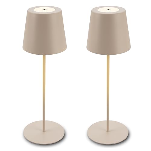 Briloner - Set of 2 Rechargeable LED Table Lamps, with Touch Control, Dimmable, Adjustable Height, IP44, LED Light, Battery Table Lamp, Bedside, Cordless, Night Light, Outdoor, 12X36 cm, Beige