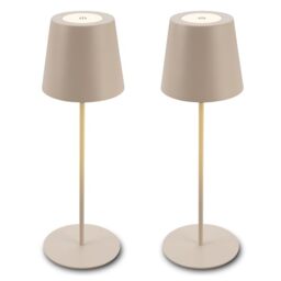 Briloner - Set of 2 Rechargeable LED Table Lamps, with Touch Control, Dimmable, Adjustable Height, IP44, LED Light, Battery Table Lamp, Bedside, Cordless, Night Light, Outdoor, 12X36 cm, Beige