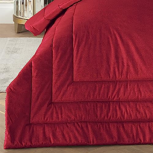 Laurence Llewelyn-Bowen Velvet Bedspread ??? Claret Red Quilted Throw ??? 220 x 150cm ??? Box Frame Stitch ??? Super Soft Reversible Blanket ??? Luxury Bedding for Bed or Sofa