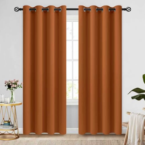 COSVIYA Grommet Blackout Room Darkening Brunt Orange Curtains 84 inch Length,Thick Polyester Light Blocking Insulated Thermal Curtain Drapes for Bedroom/Living Room,2 Panels,52x84 inches