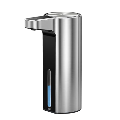 EKO Aroma Automatic Soap Dispenser - Motion Sensor, USB Rechargeable, No-drip Valve, Refillable, Transparent Window to Monitor Liquid Soap Levels, 250ml (Steel Grey)
