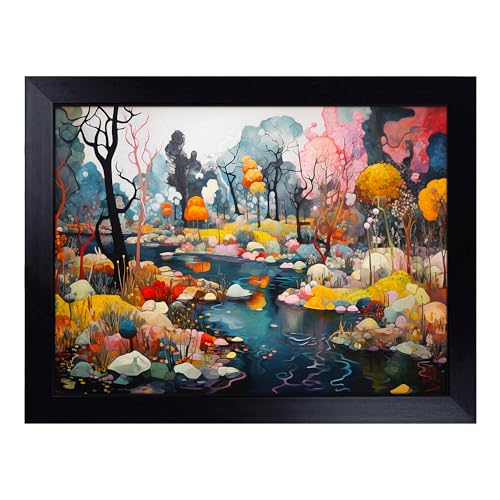 Lap Tray with Bean Bag Cushion, Pond Orphism - Handmade in the UK, Raised Wooden Edge, Padded Cushion, Heat-Resistant Wipe-Clean Surface, for Meals, Laptops and Crafts