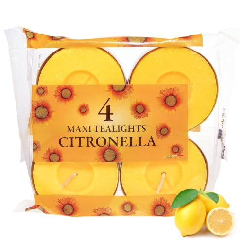 Price's Candles Citronella Maxi Tealights Pack of 4 - Citronella fragrance, up to 10 hours burn, ideal for gardens, patios, BBQs, camping and summer evenings