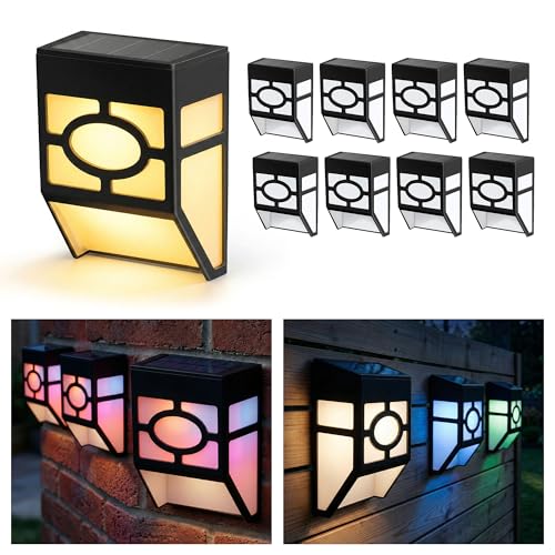 CUQOO Solar Fence Lights 8 Pack – Multicolour, Waterproof LED Lights for Fences, Patios, Decks & Driveways - Easy Installation, Durable & Weatherproof Solar (Energy Class A)
